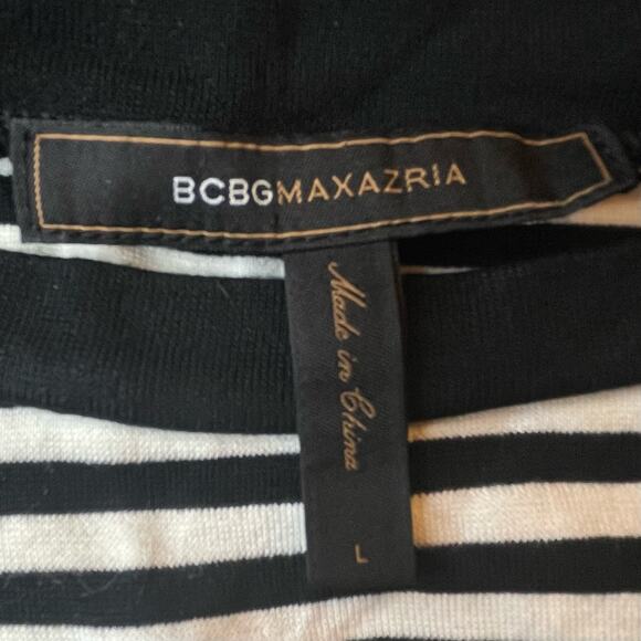 BCBG MAX AZARIA STRIPED BODYCON STRIPED SWEATER DRESS ASYMMETRICAL LARGE - Picture 6 of 9